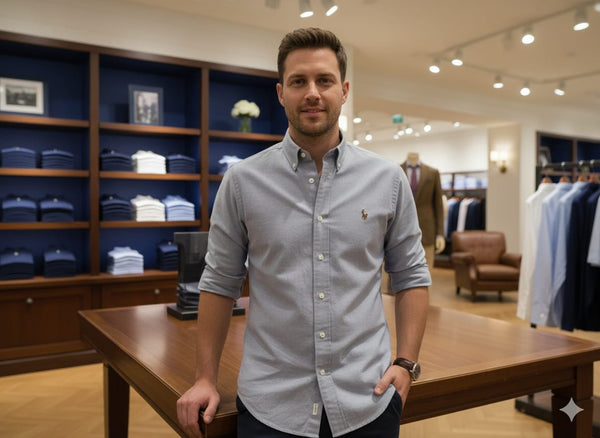 Minimalist Grey Cotton Shirt with Chest Logo