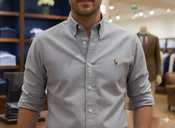 Minimalist Grey Cotton Shirt with Chest Logo