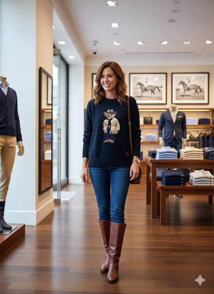 Women’s Premium Navy Blue Pullover with Bear Design