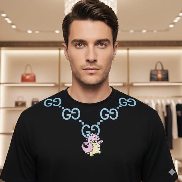 Luxury Black Graphic T-Shirt with Iconic Pattern Detail