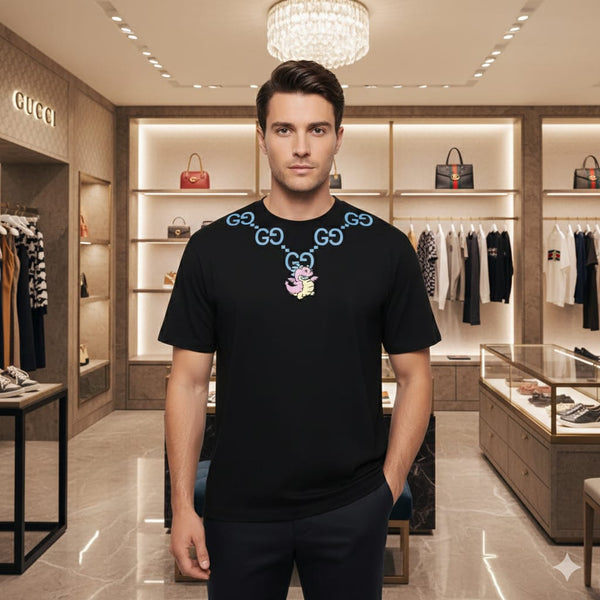 Luxury Black Graphic T-Shirt with Iconic Pattern Detail