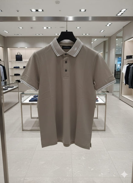 Classic Beige Polo T-Shirt with Refined Contrast Collar