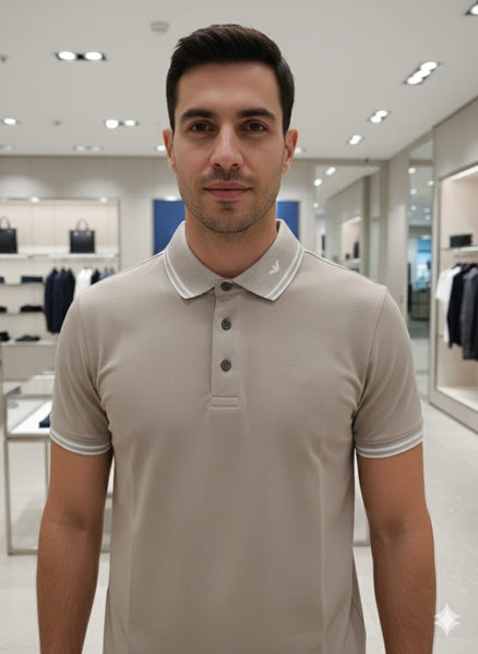 Classic Beige Polo T-Shirt with Refined Contrast Collar