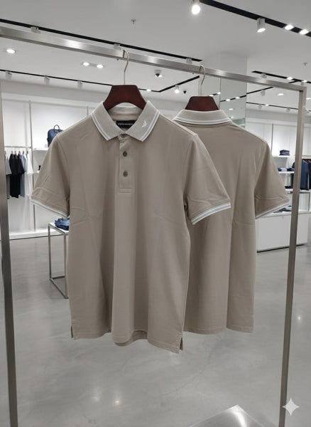 Classic Beige Polo T-Shirt with Refined Contrast Collar