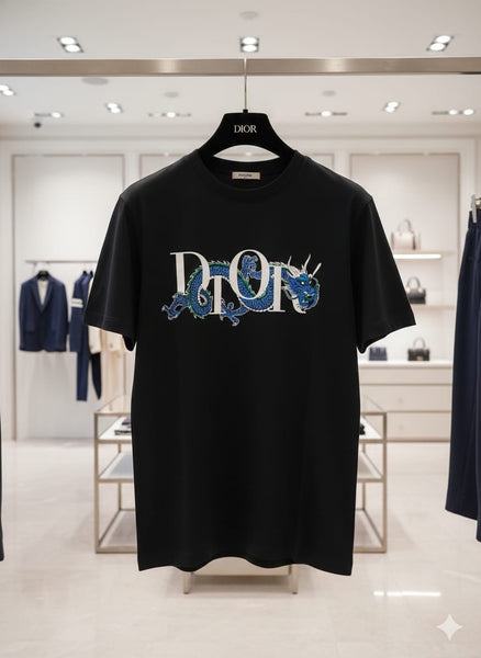 Luxury Black Dragon Print Designer Drop Shoulder T-Shirt