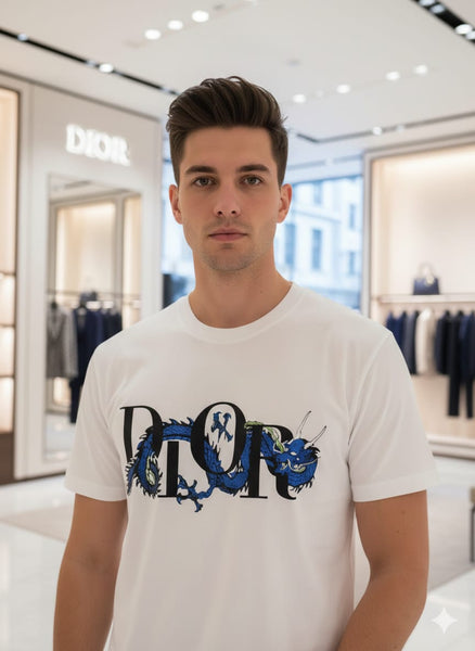 Stylish White  Designer T-Shirt with Dragon Logo Print