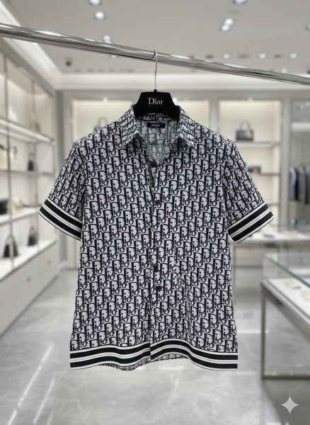 Luxury Black Monogram Designer Half-Sleeve Shirt