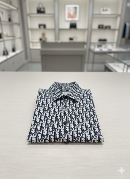 Luxury Black Monogram Designer Half-Sleeve Shirt