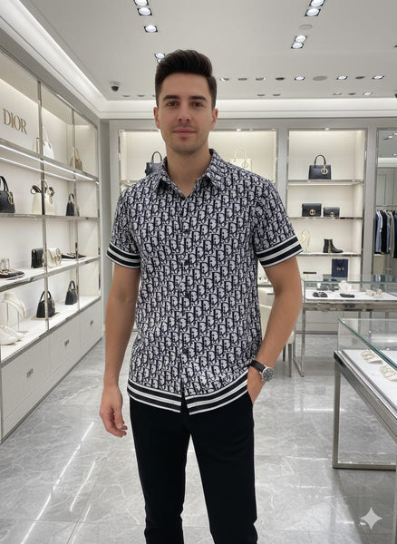 Luxury Black Monogram Designer Half-Sleeve Shirt