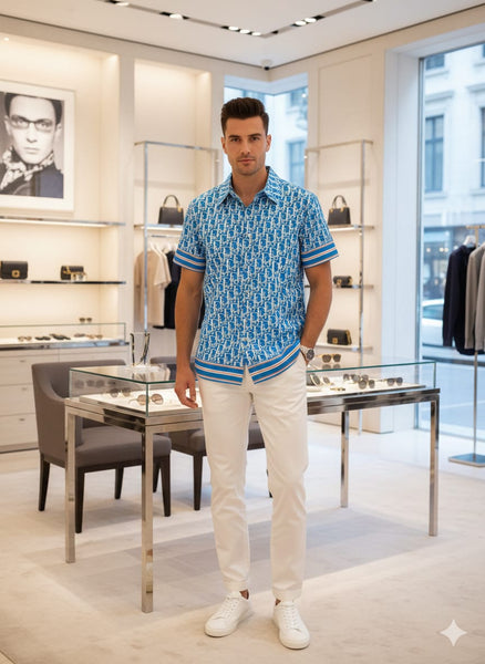 Premium Blue  Monogram Designer Shirt for Men