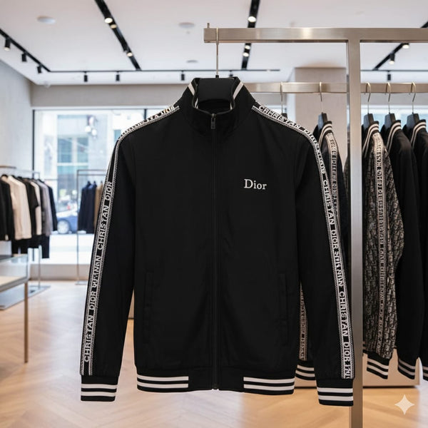 Black Premium Zip-Up Track Jacket with Logo Tape