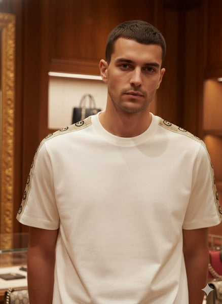 Luxury Imported  GG Interlocking Stripe  Drop Shoulder  T-Shirt