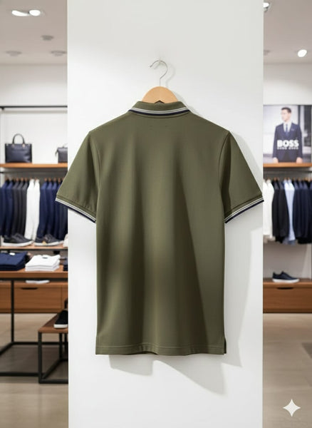 Luxury Imported  Olive Green Polo T-Shirt with Classic Trim