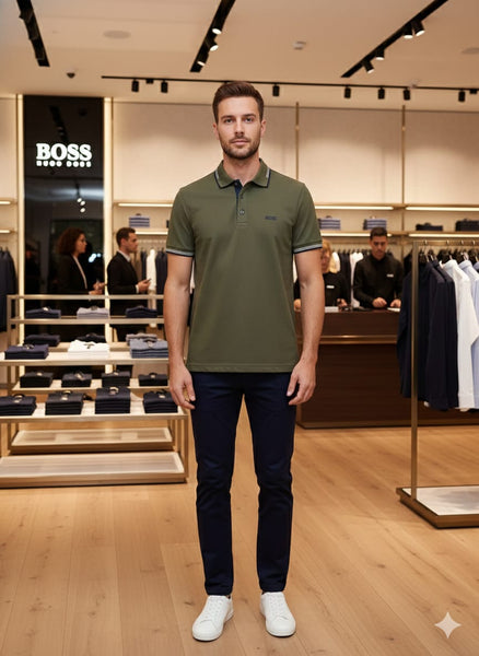 Luxury Imported  Olive Green Polo T-Shirt with Classic Trim