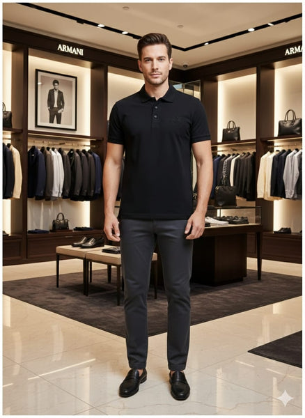 Classic Black Polo T-Shirt with Subtle Logo Detail