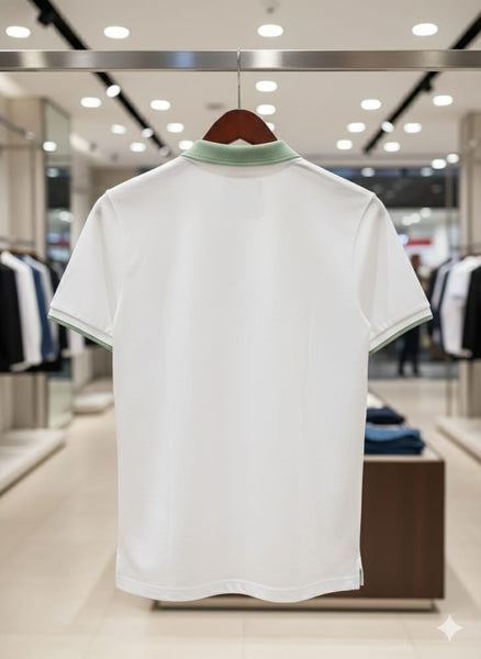 Men’s Premium White Polo T-Shirt with Green Trim