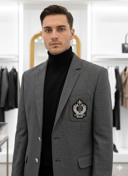 Luxury Grey Designer Blazer for Men  Classic Single Button Formal Jacket