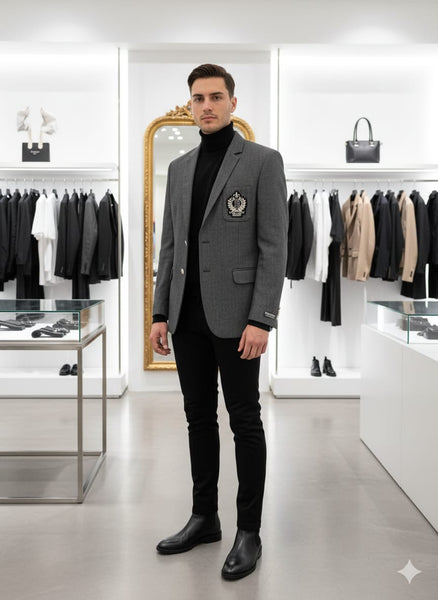 Luxury Grey Designer Blazer for Men  Classic Single Button Formal Jacket