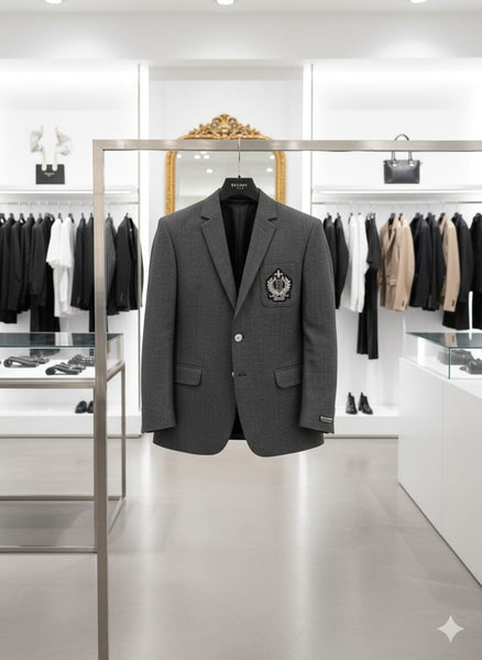 Luxury Grey Designer Blazer for Men  Classic Single Button Formal Jacket