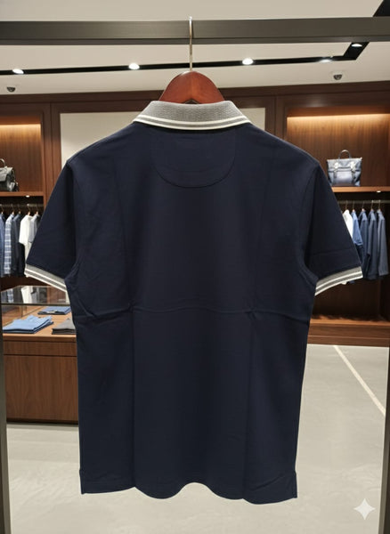 Navy Blue Classic Polo T-Shirt with Contrast Collar