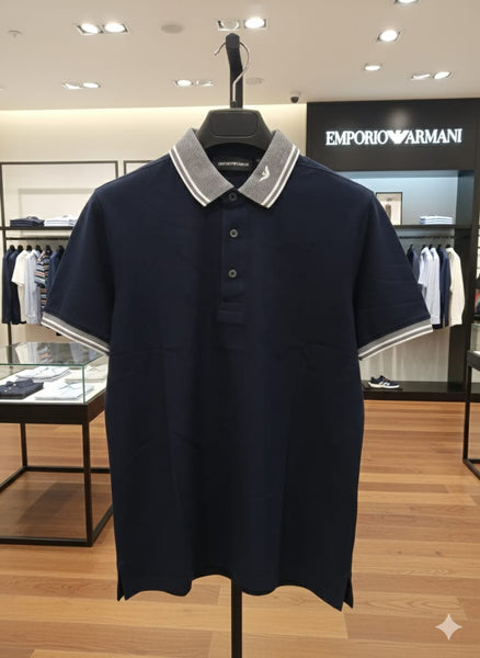 Navy Blue Classic Polo T-Shirt with Contrast Collar