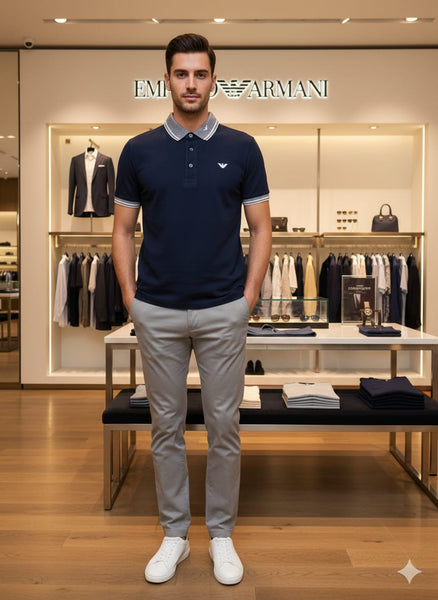 Navy Blue Classic Polo T-Shirt with Contrast Collar