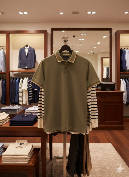 Premium Olive Green Polo T-Shirt with Contrast Trim