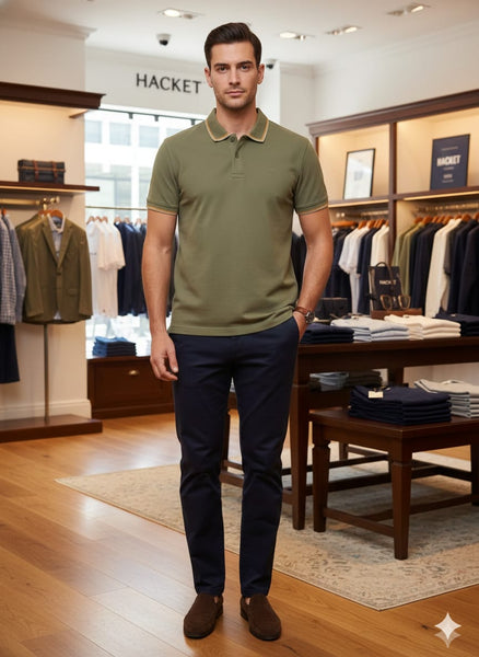 Premium Olive Green Polo T-Shirt with Contrast Trim