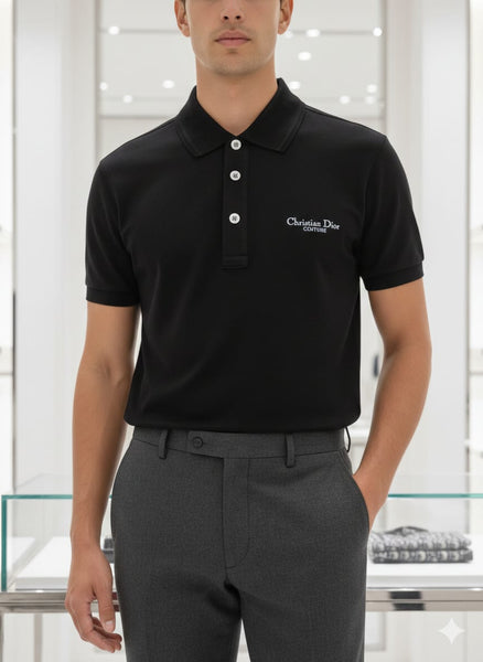 Luxury Designer-Look Black Short Sleeve Polo
