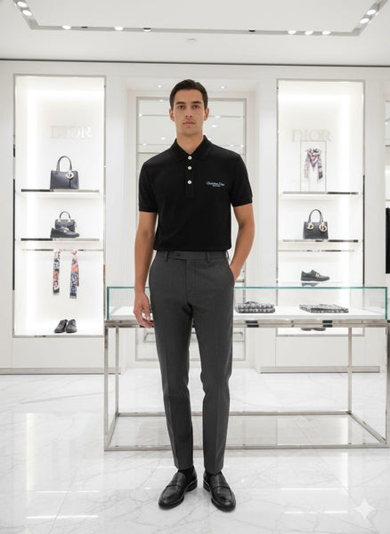 Luxury Designer-Look Black Short Sleeve Polo