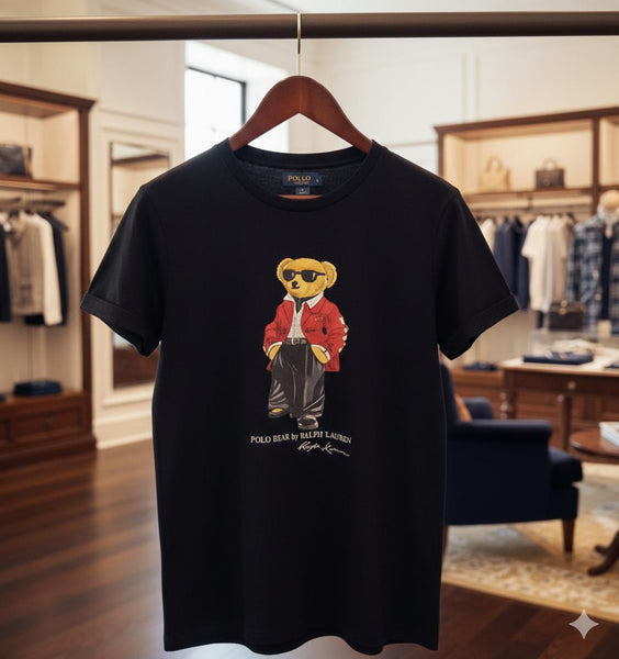 Luxury Black Polo Bear Graphic T-Shirt For Women
