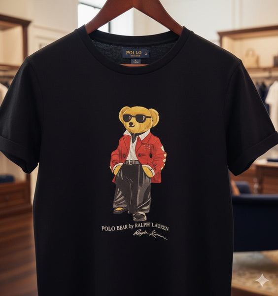 Luxury Black Polo Bear Graphic T-Shirt For Women