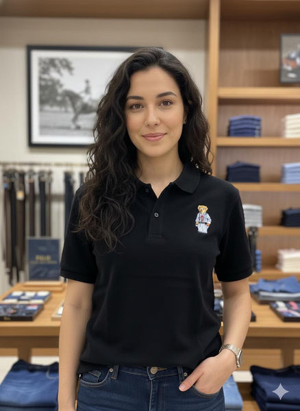 Luxury  Black Polo Bear Embroidered Polo T-Shirt