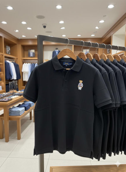 Luxury  Black Polo Bear Embroidered Polo T-Shirt