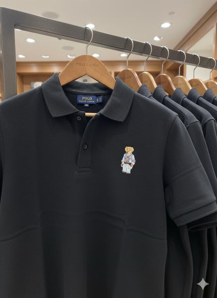 Luxury  Black Polo Bear Embroidered Polo T-Shirt