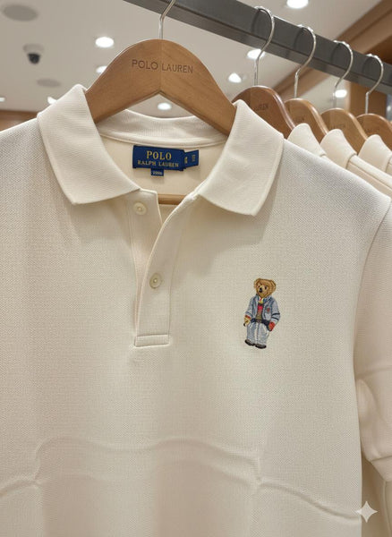 Branded Cream Polo Bear Embroidered Polo T-Shirt