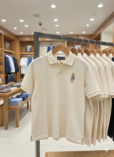 Branded Cream Polo Bear Embroidered Polo T-Shirt