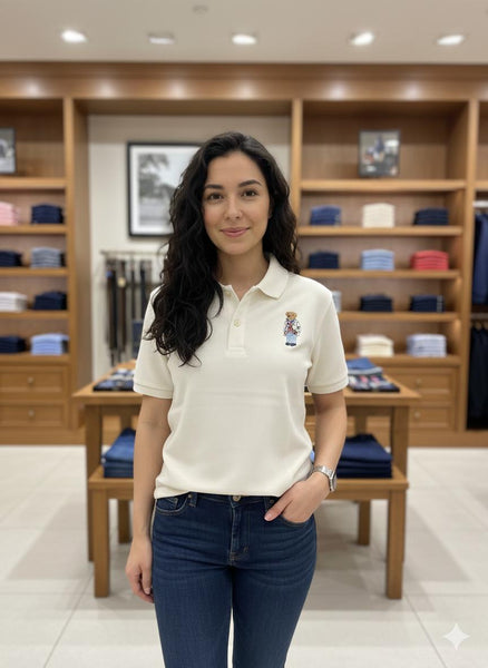 Branded Cream Polo Bear Embroidered Polo T-Shirt