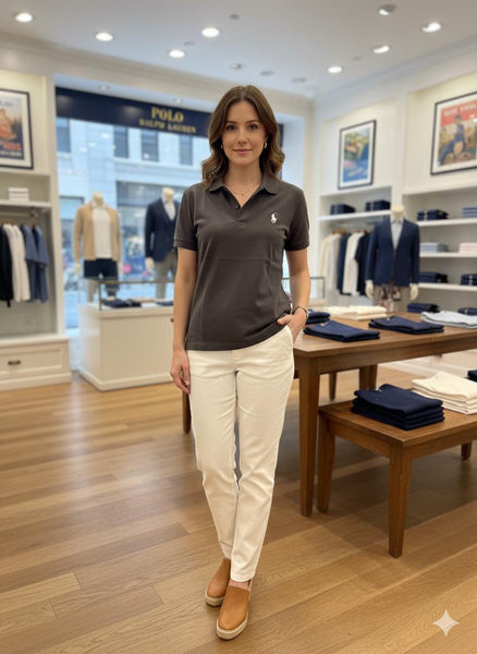 Luxury Brand  Grey Classic Logo Polo T-Shirt