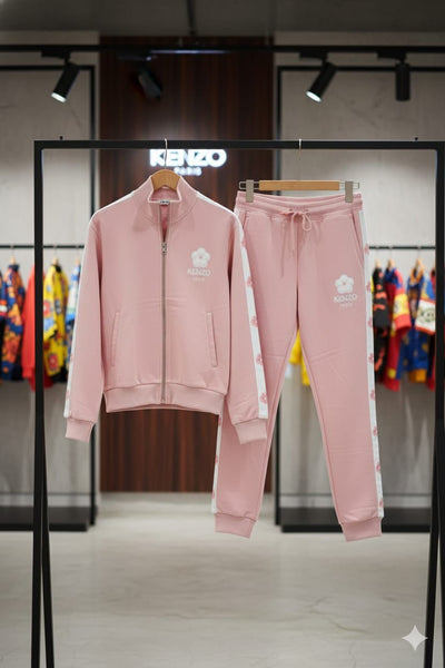 Luxurious  Floral Trim Pink Track Set Lower and jacket For Women