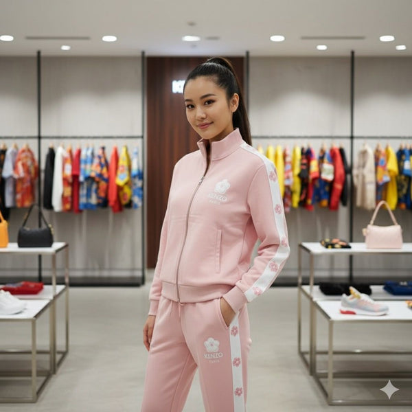 Luxurious  Floral Trim Pink Track Set Lower and jacket For Women