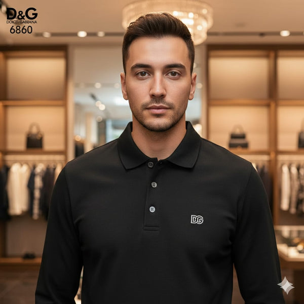 Classic Black Designer Polo Shirt Full Sleeve Everyday Style