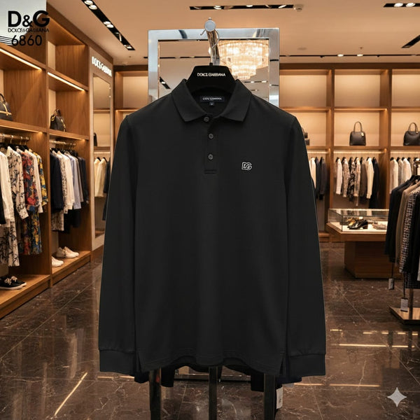 Classic Black Designer Polo Shirt Full Sleeve Everyday Style