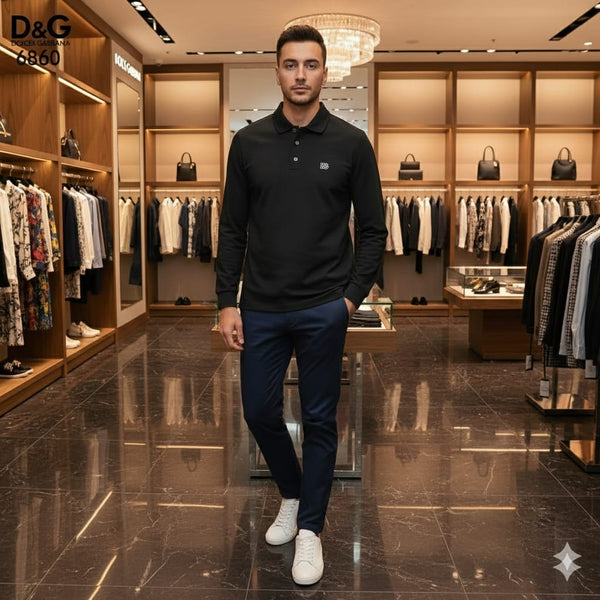 Classic Black Designer Polo Shirt Full Sleeve Everyday Style