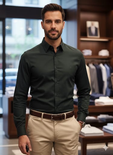 Elegant Olive Green Regular Fit Shirt – Modern Classic Style