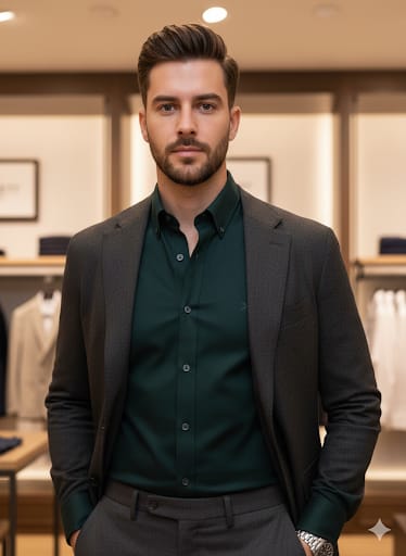 Executive Green Regular-Fit Shirt Premium Tailored Style