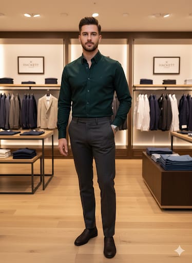 Executive Green Regular-Fit Shirt Premium Tailored Style