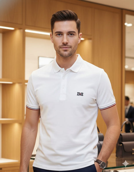 Classic White Polo T-Shirt with Contrast Sleeve Detail  Everyday Smart Wear