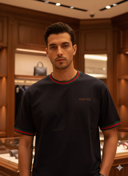 Premium Black Luxury Oversized T-Shirt with Signature Web Trim