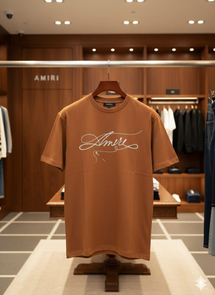 Brown Premium Drop Shoulder T-Shirt with Signature Script Logo